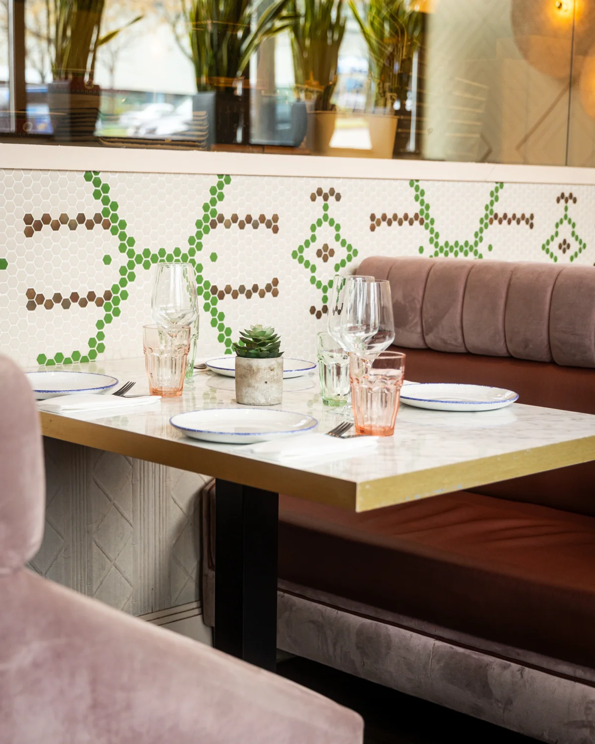 Table and seating at Miss Chen restaurant